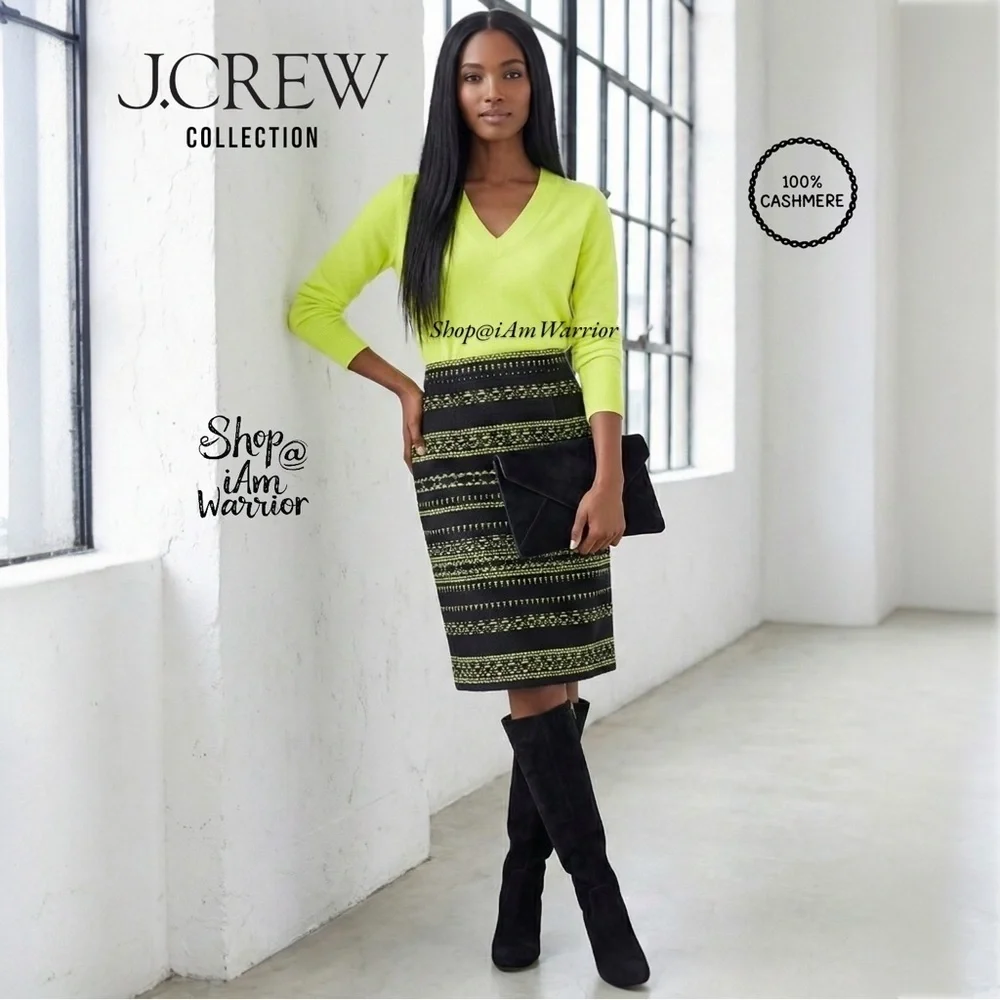 J.Crew Collection neon embroidered textured black pencil skirt *shop@iamwarrior